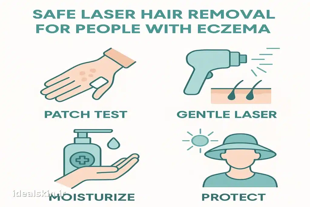 اینفوگرافیک انگلیسی (Patch Test → Gentle Laser → Moisturize → Protect)