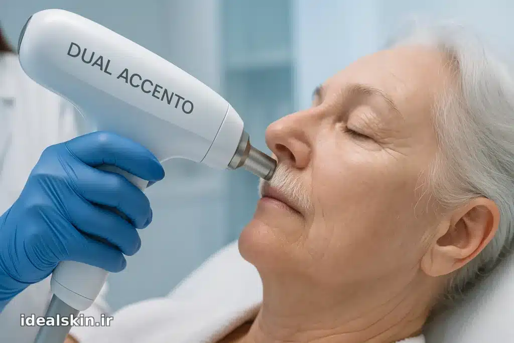 درمان موهای سفید صورت با دستگاه Dual Accento در کلینیک ایده‌آل اسکین