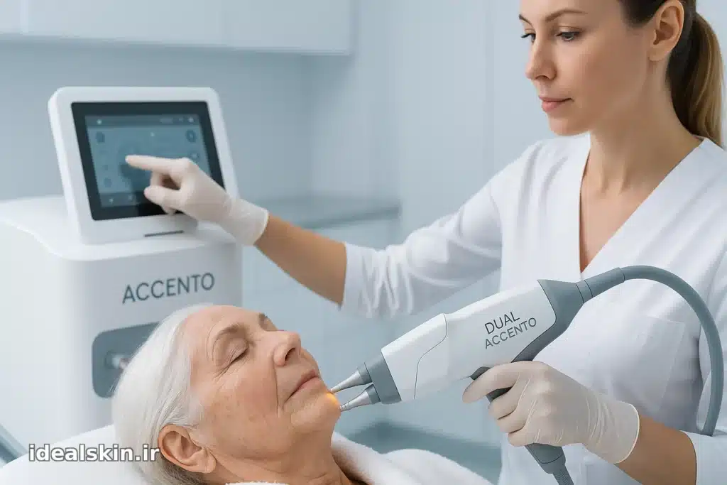 زاویه نیم‌رخ درمان موی سفید چانه با Dual Accento