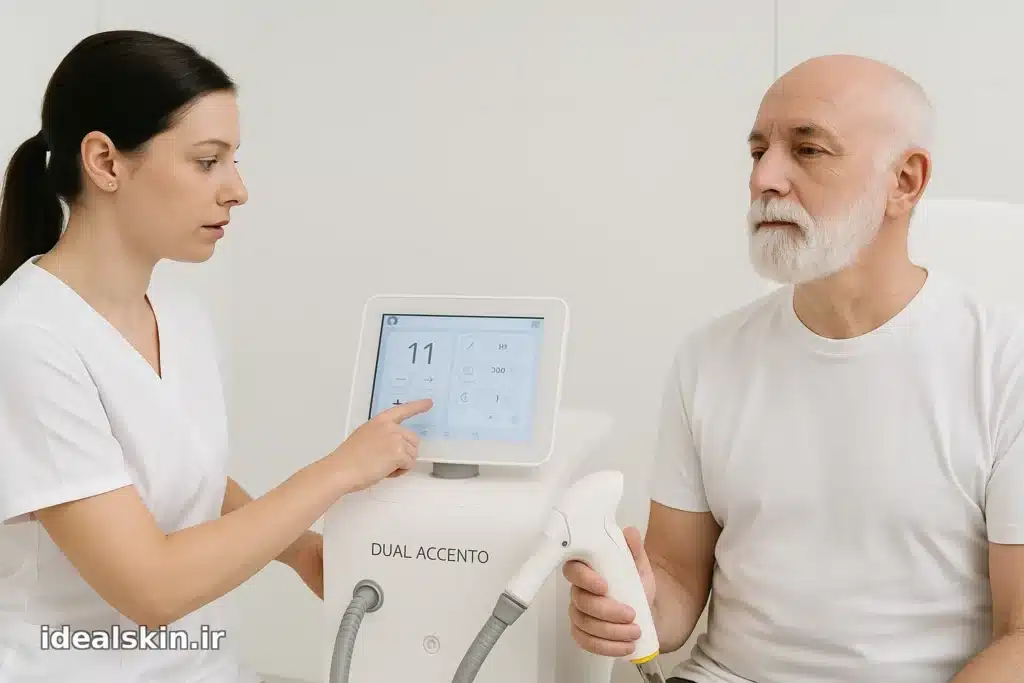 درمان موی سفید گونه با لیزر Dual Accento