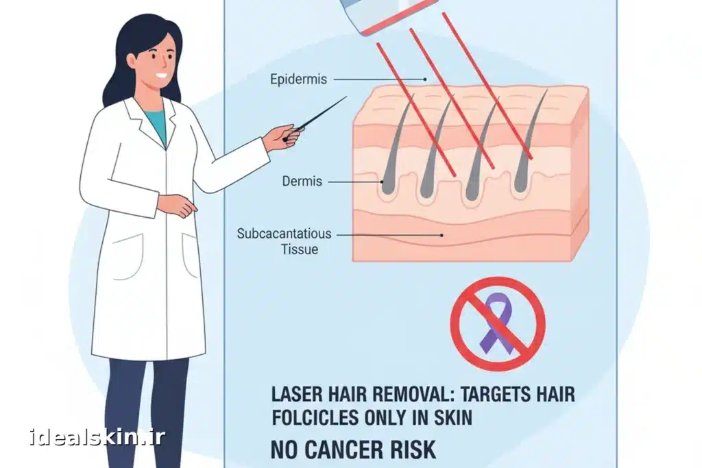 اینفوگرافیک آموزشی درباره خطر سرطان در لیزر موهای زائد و ایمنی درمان