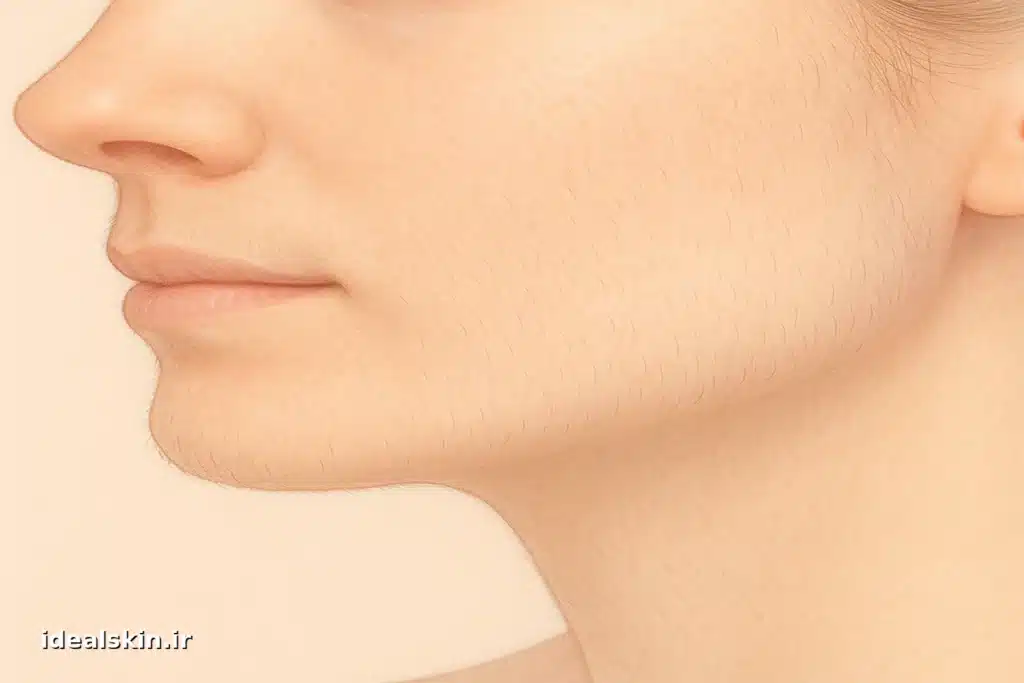 نمای نزدیک از پوست صورت با موهای نازک و روشن قبل از لیزر مو کرکی