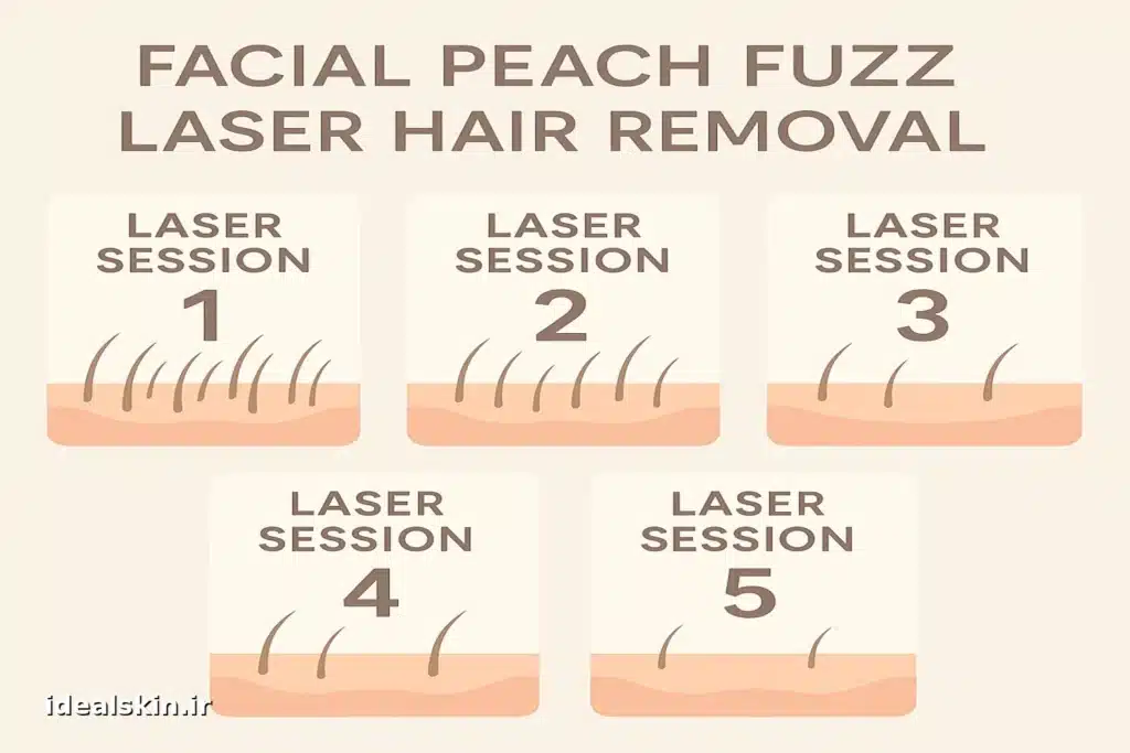 اینفوگرافیک انگلیسی روند کاهش موهای کرکی صورت در چند جلسه لیزر مو کرکی
