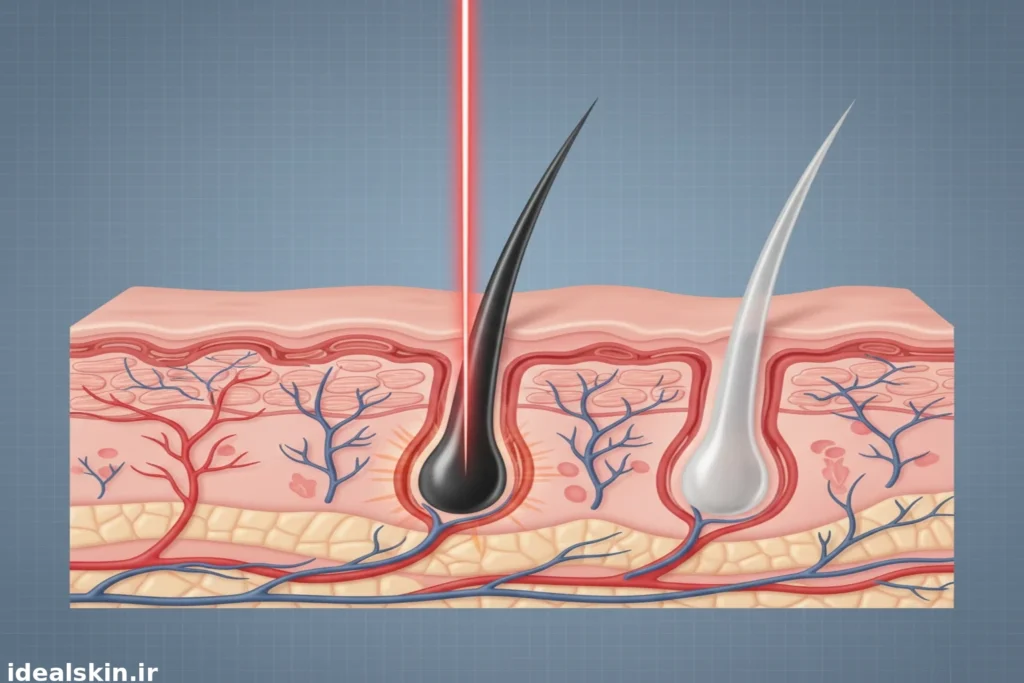 مقایسه فولیکول موی سیاه و موی سفید در مقطع پوست