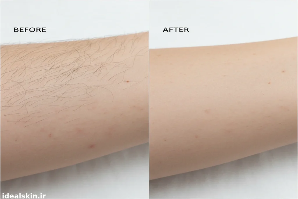 تصویر قبل و بعد لیزر روی ناحیه دارای موهای سفید