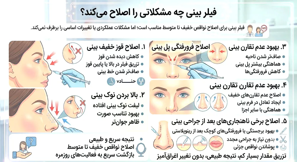 تزریق فیلر بینی 3 فیلر بینی چه مشکلاتی را اصلاح میکند؟