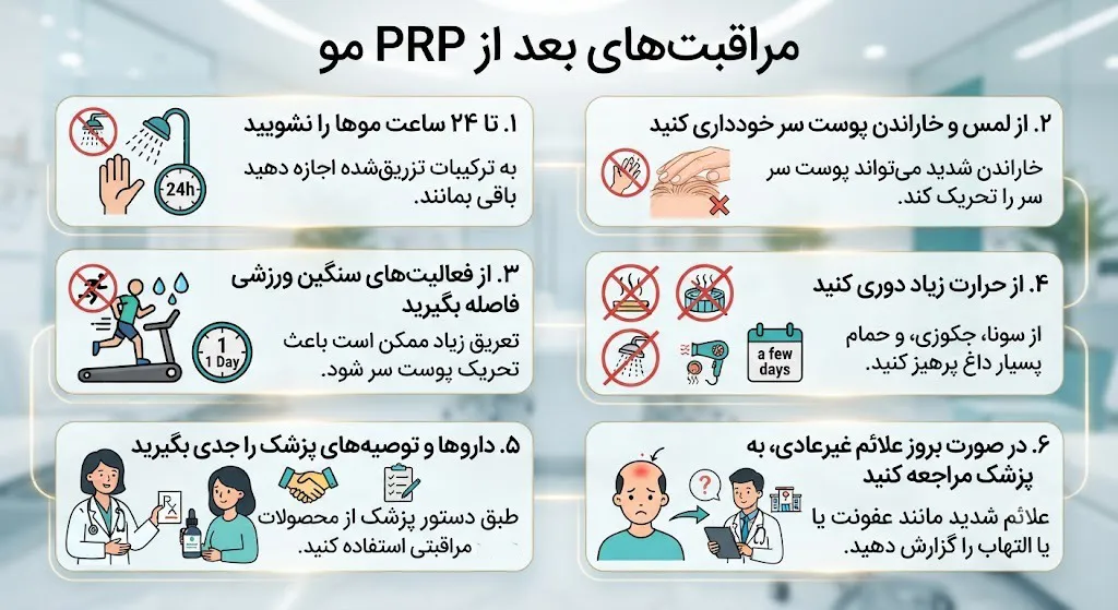 مراقبت‌های بعد از PRP مو