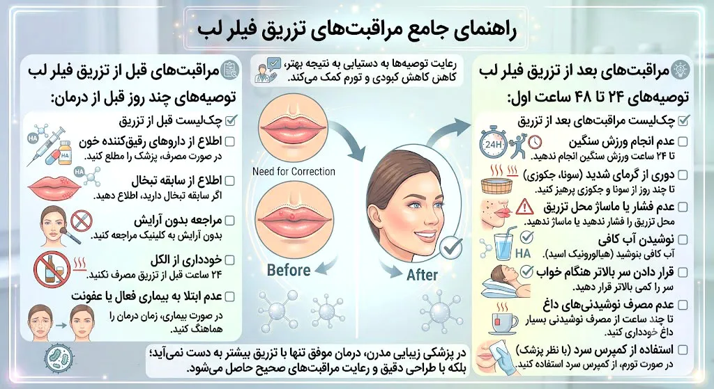 مراقبت‌های قبل از تزریق فیلر لب