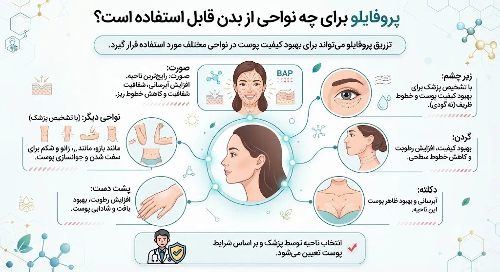 پروفایلو برای چه نواحی از بدن قابل استفاده است؟